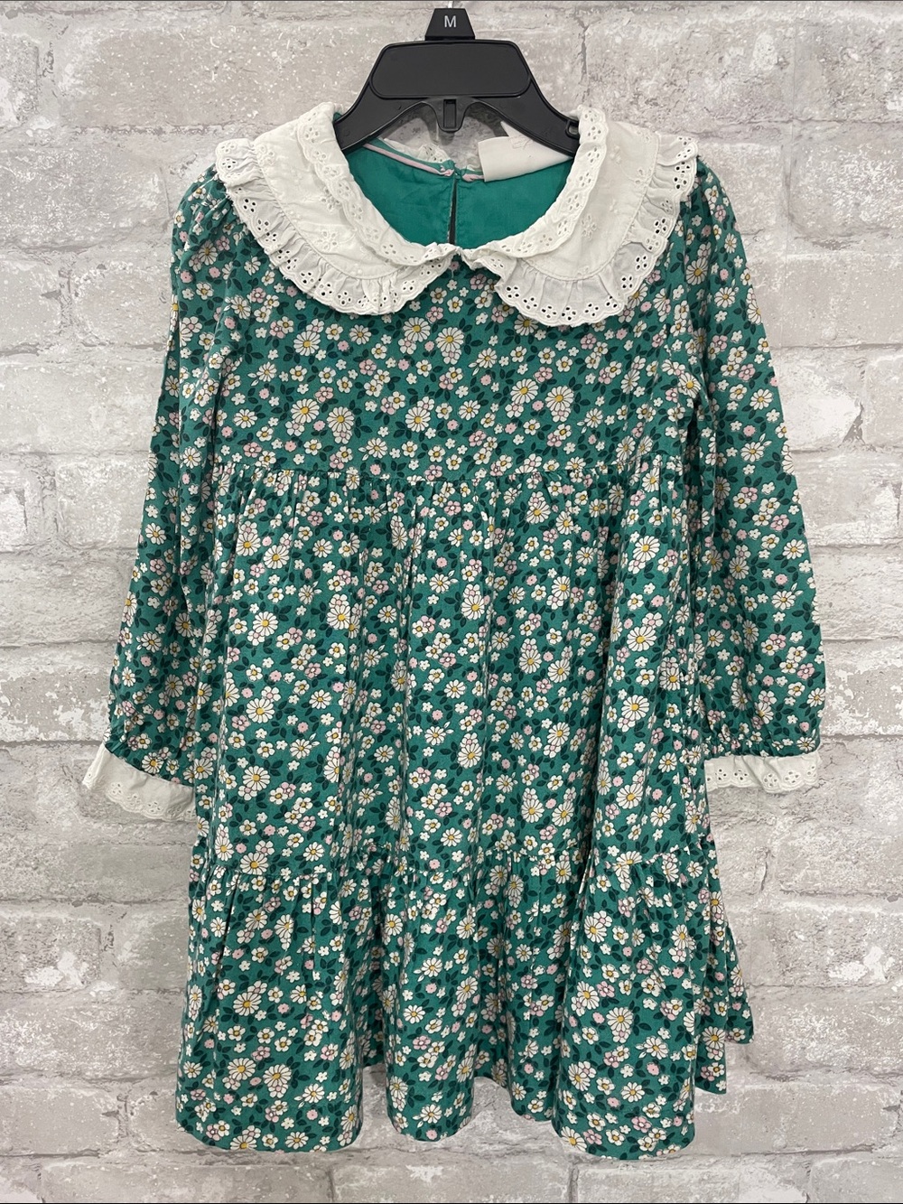 Mini Boden Teal Floral Dress with White Eyelet Collar